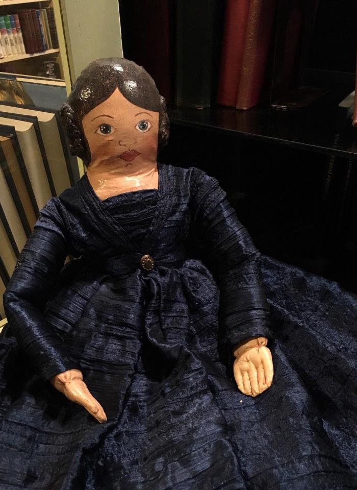 HandMade Pioneer Doll  Painted Face &  Blue Dress with hand stitched Petticoats