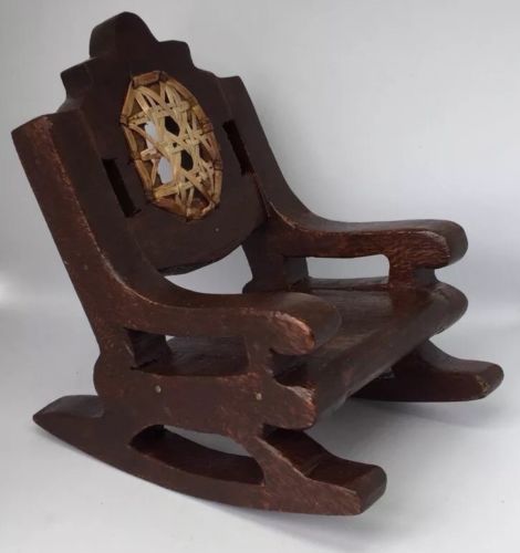 New Hard Wood Doll Rocking Chair Hand Made Rattan Weaving Miniature Furniture