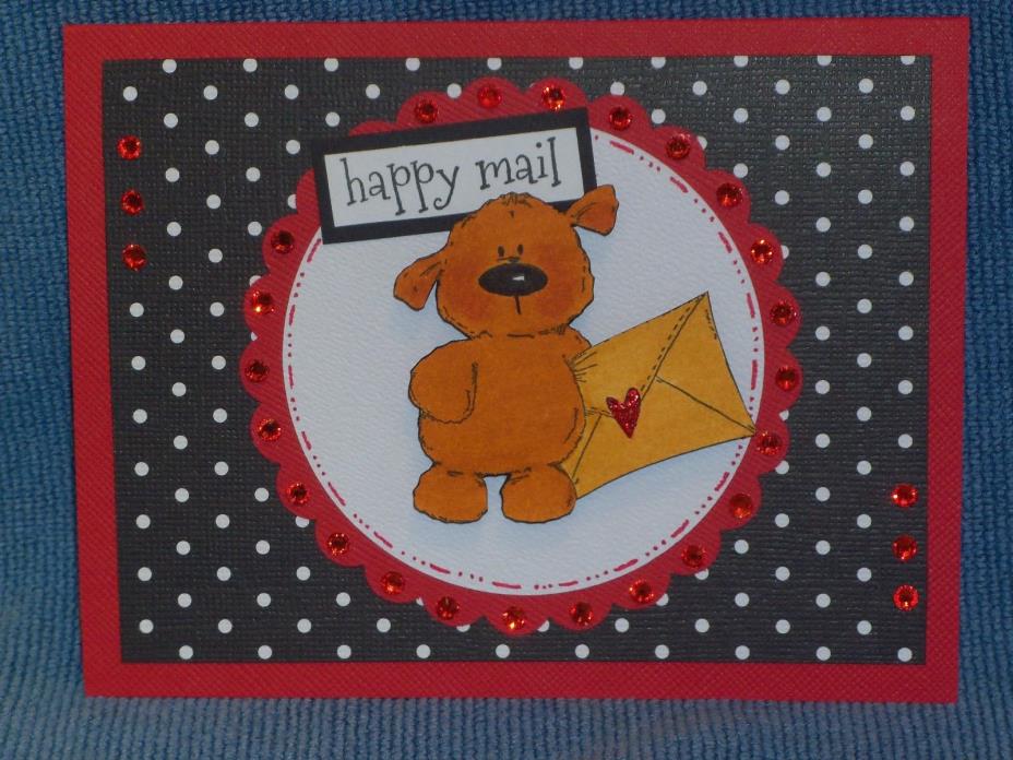 Sweet Handmade Greeting Card - Dog Valentine Notecard Birthday Any Occasion