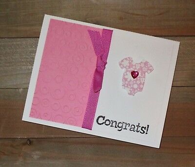Handmade New Baby Girl Greeting Card~Stamped~Congrats!
