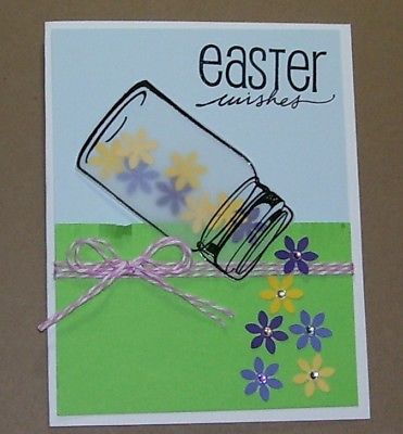 Handmade Easter Greeting Card~Stamped~Jar of Flowers