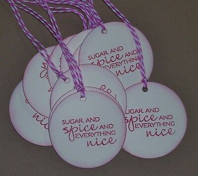 Set of 10 Handmade Baby Girl Shower Favor or Gift Tags, Sugar and Spice~