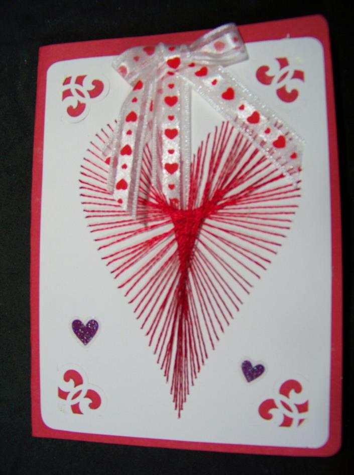 Valentine card is HandMade, Hand Embroidered One of a Kind Greeting Card