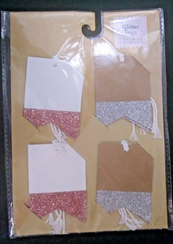 Glitter Tags Christmas Tags Four, 8 count 2 Designs, NEW Total = 32Tags (CR034)