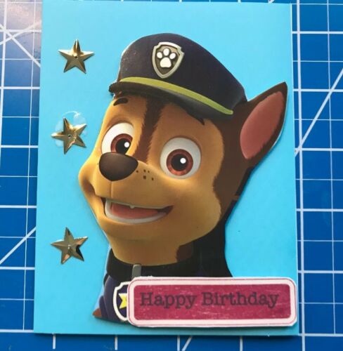 Birthday Card Paw Patrol Chase Sparkle Stars Badge Handmade