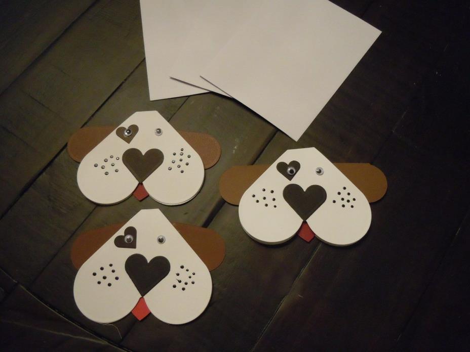 Valentine’s Day Puppy Card  hand crafted(set of 3) with envelope great for kids