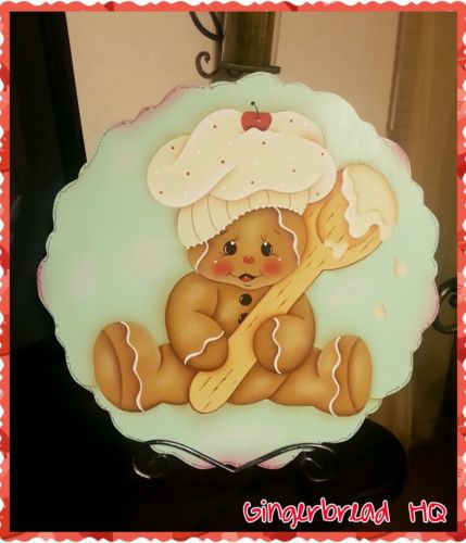 HP Hand Painted Wooden  Gingerbread Decorative Plate, Chef, Spoon, Ginger