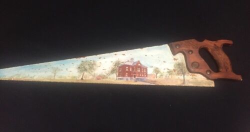 Folk Art Hand Painted Decorative Hand Saw County School House Middletown IN