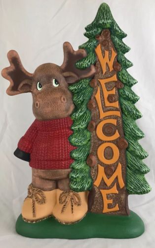 Hand Painted Ceramic Welcome Moose Christmas Sign