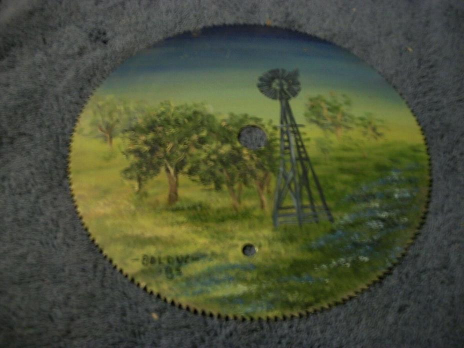 Hand Painted Saw Blade Art TX Windmill & Bluebonnets 7-1/4 Inch Free Shipping