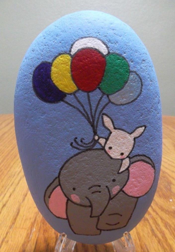 Hand painted Rock Elephant & Bunny