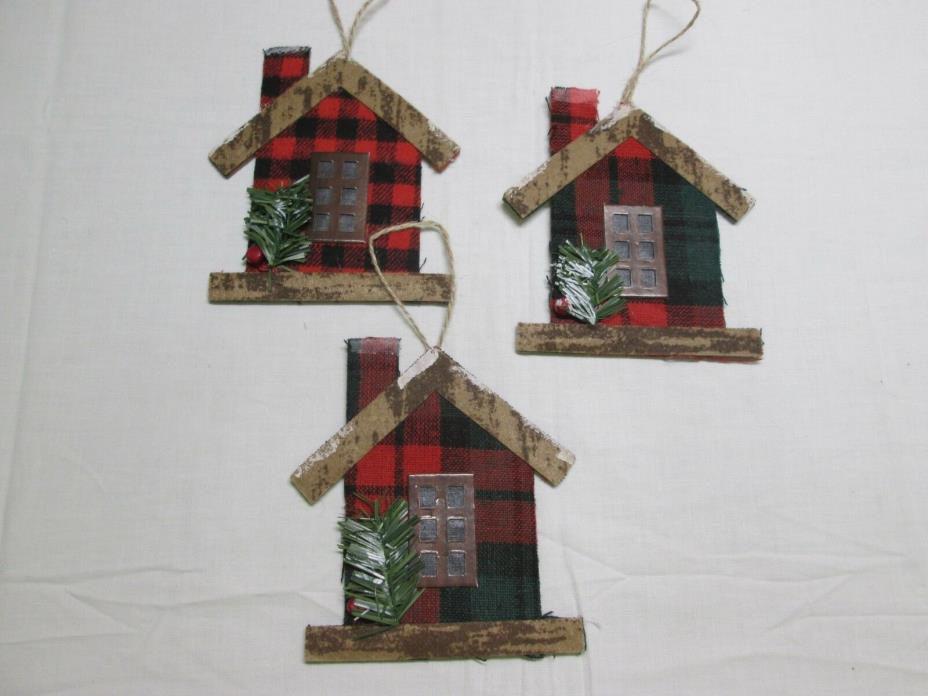 CABIN HOUSE FELT MADE ORNAMENTS SET OF 3 NEW/CRAFTS