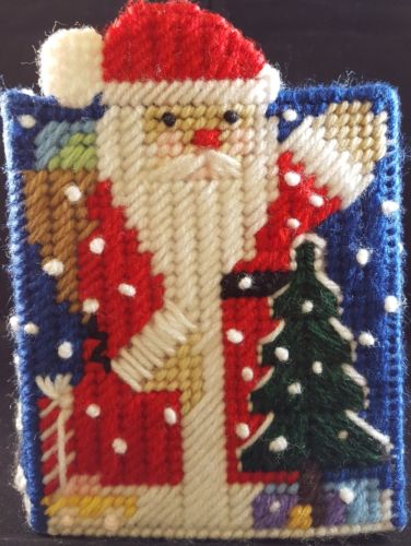 Santa Tissue Box Cover w/ Trees & Snow, Christmas/Holiday Decoration