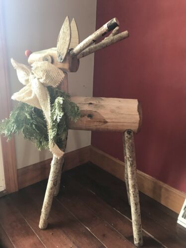 Handmade Wooden Standing Baby Reindeer