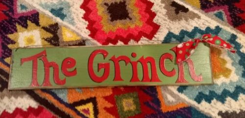 Grinch Sign Folk Art Christmas Decor Holiday Gift Wood Hand Painted 25 x 5