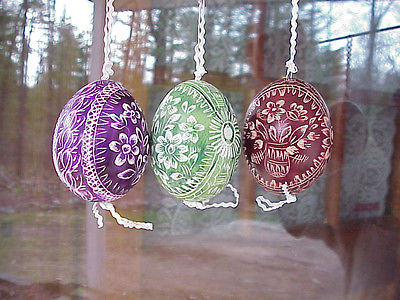 Hand Decorated REAL Egg Scratched/Dyed/Pysanky Easter Gift Decoration Flowers