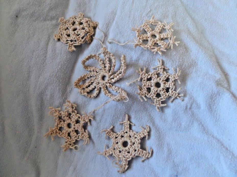 6  Macrame Snowflake Christmas ornaments Handmade Vtg