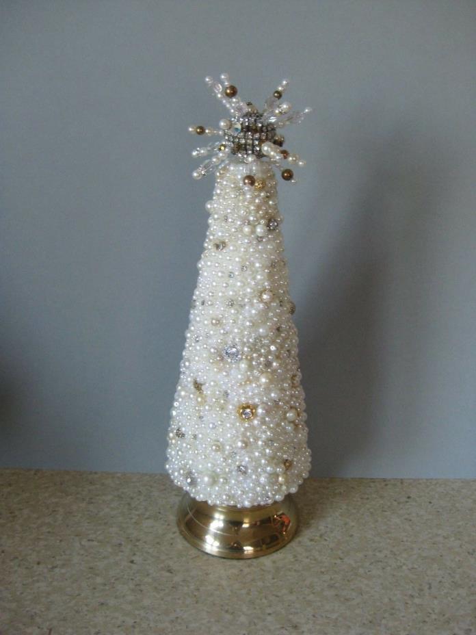 Christmas Tree Pearl Gold Silver Rhinestone Jewelry Wedding Decoration Handmade