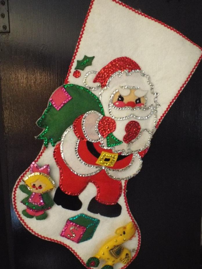 BUCILLA Vintage Felt CHRISTMAS SEQUIN STOCKING FINISHED 21.5