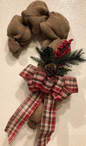 CANDY CANE Deco Mesh Country BURLAP ?? WREATH CHRISTMAS Homemade Bow Greenery