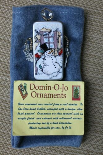 Handcrafted Artist Domino Ornament Pin Snowman Theme with Bead Accents
