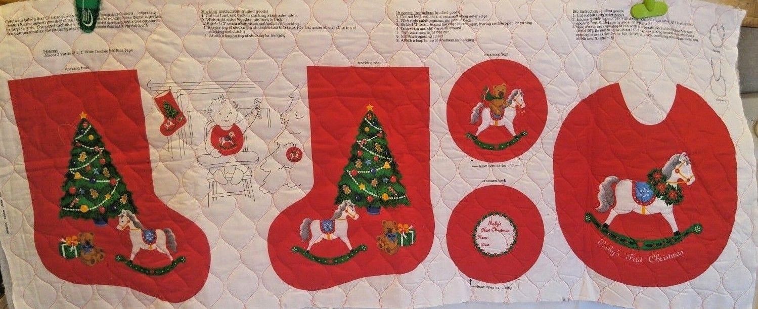 Cranston Quilted Baby's First Christmas Pattern Stocking Bib Ornament NEW