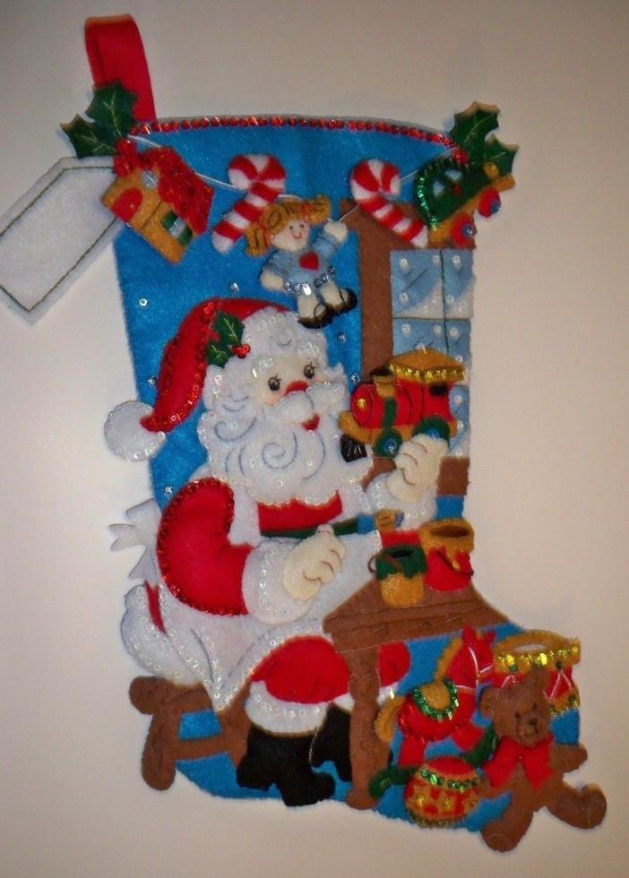 Beautiful Completely Handmade 18-In Christmas Stocking “In the Workshop” Bucilla