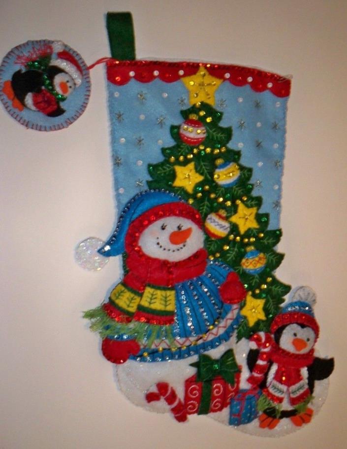Beautiful Completely Handmade 18-In Christmas Stocking “Trimming Tree” Bucilla