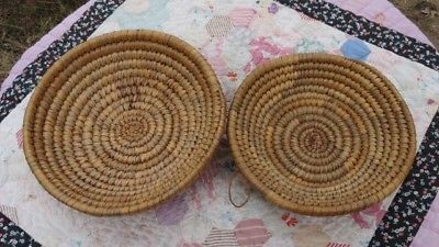 2 Vintage Stacking Pine Needle Sweet Grass Bowls Baskets