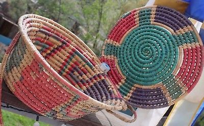 Vintage   Colorful  Southwest     Woven     Basket  &  Lid