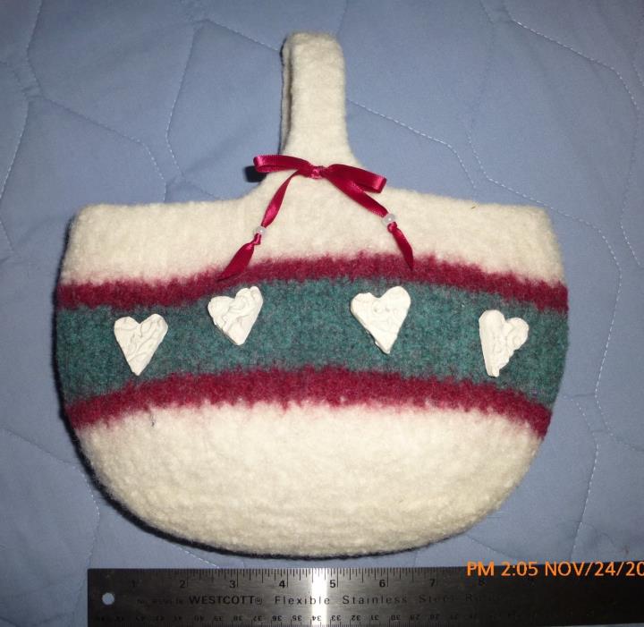 Wool Basket, Knitted, Felted, Unique, Hand Made Container