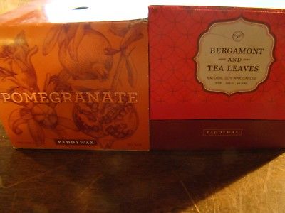 4 NEW  PADDYWAX CANDLES 2 BERGAMONT & TEA LEAVES & 2 POMEGRANATE NATURAL SOY WAX