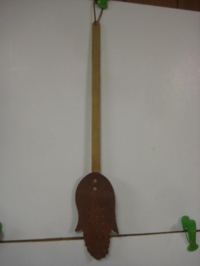 HANDMADE EAR OF CORN LEATHER AND WOOD FLY SWATTER USEFUL  DECORATIVE  FUN