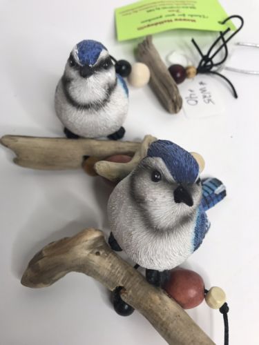 Unique Gift Handmade Windchime Blue jays 28” 3x3 1/2 Resin Bird Beads Driftwood