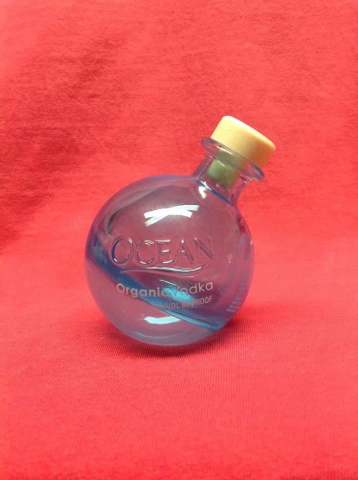 Mini Ocean Organic Vodka Round Glass Blue Liquor Bottle Maui HI 50ml