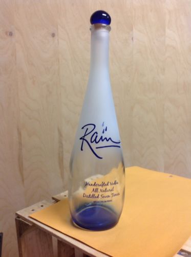 Rain Vodka Bottle 750ml, Frosted Clear Blue EMPTY with Stopper