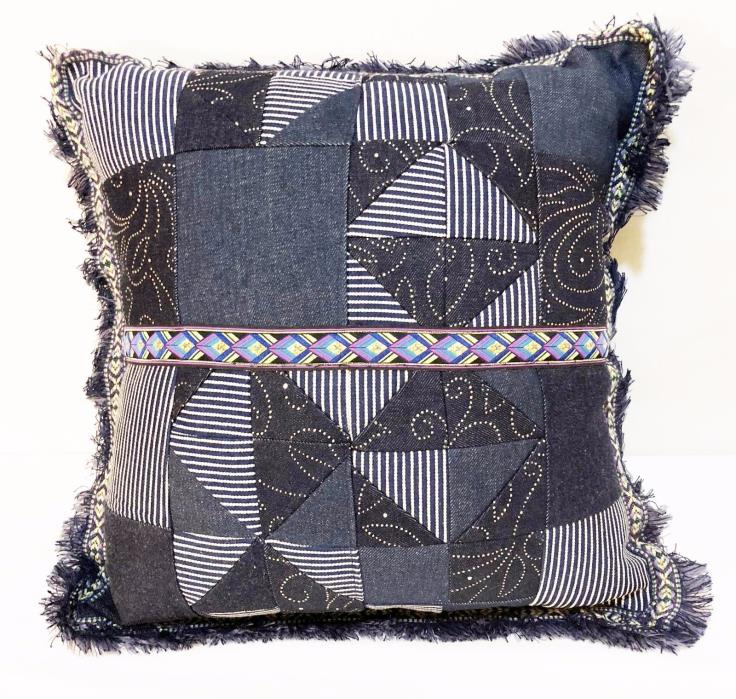 Pillow Denim Squares Blue / Stripe 16