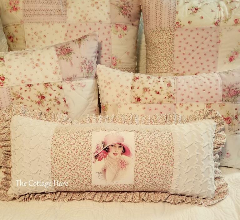 Pillow Decorative Boudoir Cottage Floral Chenille Ruffles P#6