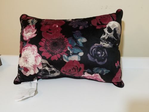 Pillow Gothic Halloween Roses Skulls Black Pink Green Purple Decor Throw Punk