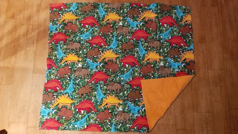 Handmade Quilted Dinosaurs Toddler/Baby double sided flannel blanket