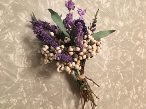 Dried Tallow Berry Bundles With Purple Artificial Flowers