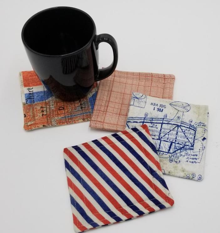 Vintage Air Mail Quilted Coasters - Set of 4 and Free Shipping!