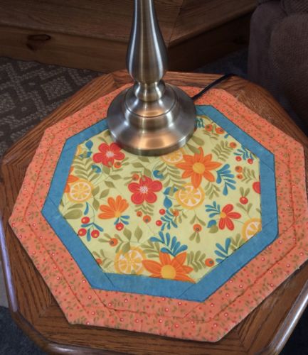 Floral Octagon Quilted Table Topper Machine Quilted Table Decor 17.5” Yellow
