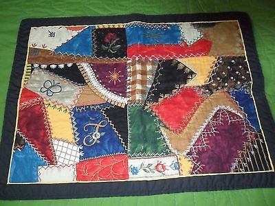 CRAZY QUILT TABLECLOTH  CENTER PIECE TABLE TOPPER -UNUSUAL stitched & painted