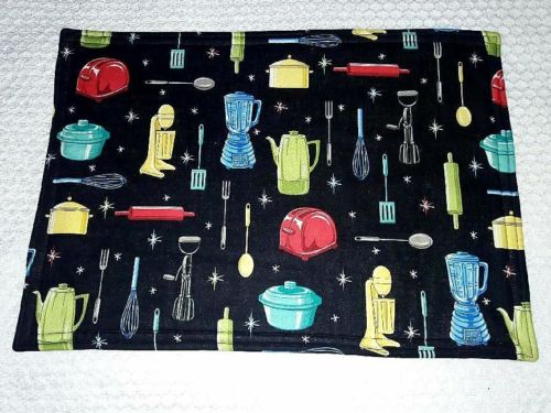 Kitchen Themed Placemats Handmade Set of 4 Reversible Machine Washable