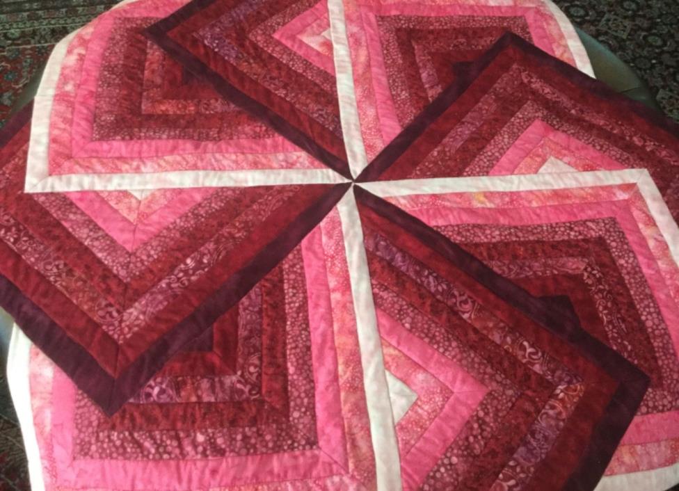 Table Runner-Quilted  Center Piece Home Machine quilted Pink Red Burgundy 45”