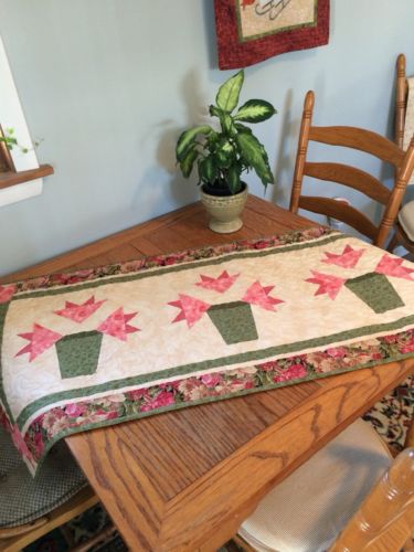 Table Runner Machine Quilted 22” x 49.5” Table Decor Pink Lilies