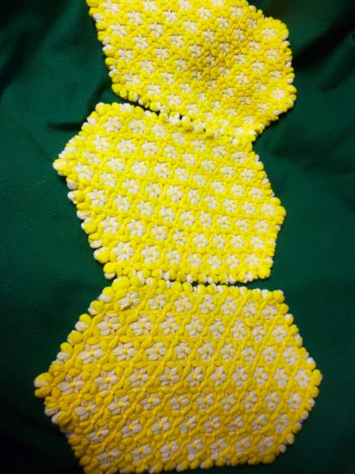 Lap-Woven Doilies (3) - Yellow & White Hand-Crafted - 12