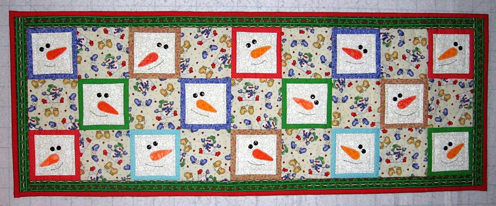 Frosty Snowmen handcrafted quilted table runner 47