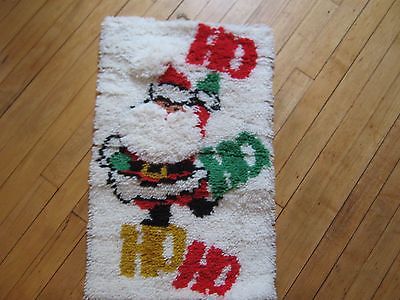 vintage retro Christmas latch hook wall hanging Santa Ho Ho Ho rug nice & clean